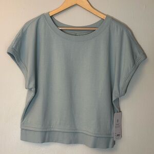 Athleta Dusty Blue Short Sleeve Boxy Sweatshirt Top XS NWT #outdoors